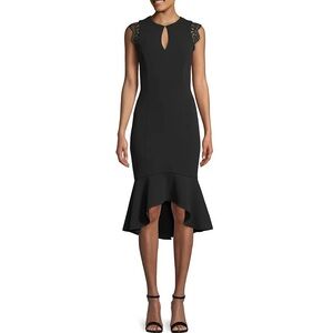 Betsy & Adam Cap Sleeve, Key Hole, Hi-low, Black Tie Dress.